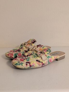 Steve Madden Floral Embroidered Mules in Pink & Green